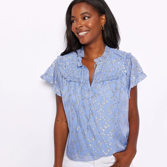 NWT Sail to Sable Hydrangea Lurex Flutter Sleeve Top - Picture 1 of 3